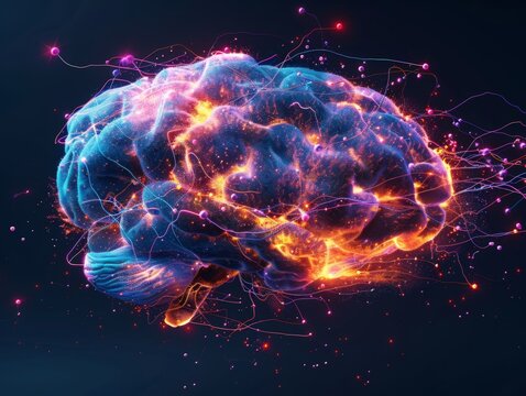A conceptual image of a brainshaped cloud with glowing neurons and connections, representing cloudbased artificial intelligence  
