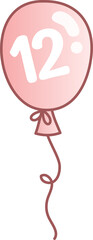 Pink balloon for happy birthday date 12 with transparent background