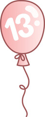 Pink balloon for happy birthday date 13 with transparent background