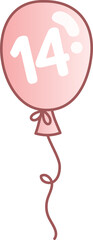 Pink balloon for happy birthday date 14 with transparent background
