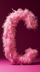 Pink feather boa in the shape of letter C on vivid pink background