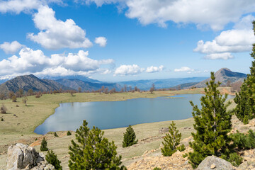 Albania Valamara mountain landscape Black Lake, wonderful sky