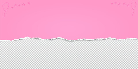 Pink paper strip with torn edge and soft shadow is on squared background for text or ad.