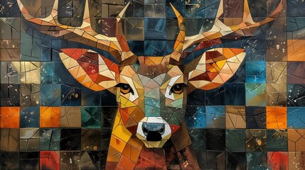 Cubist Deer in Earthy Tones, generative ai