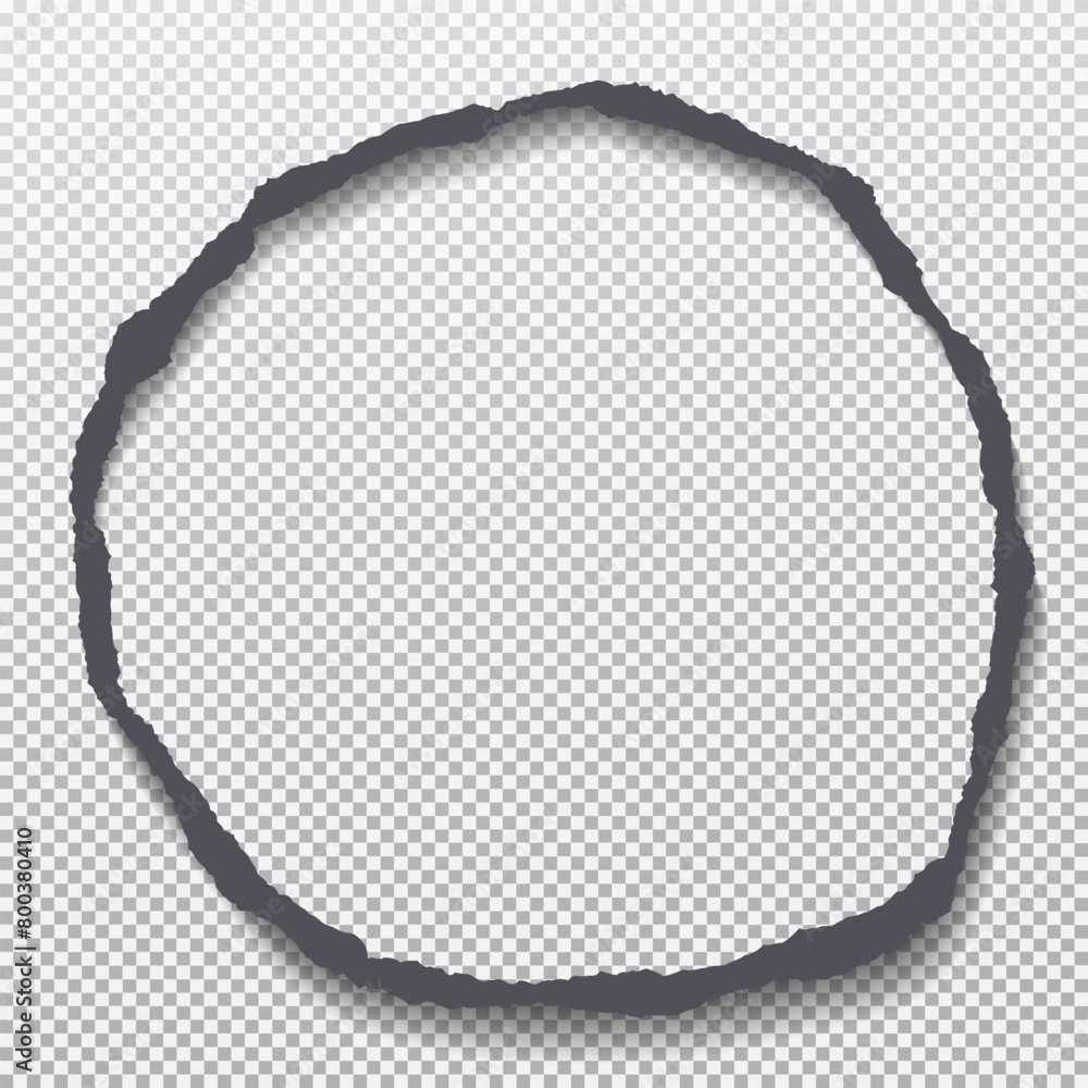 Aufkleber torn black round paper in the center and soft shadow is on squared background.