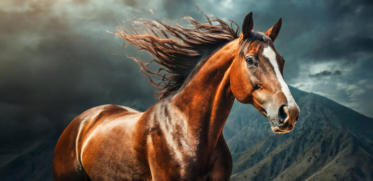 Brumby horse grazing at dusk on the Brumby horse grazing at dusk on the mountain.