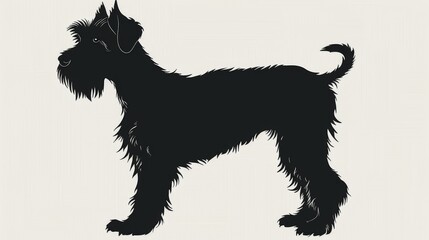 Detailed silhouette of a full-bodied Schnauzer dog standing in an elegant pose - obrazy, fototapety, plakaty