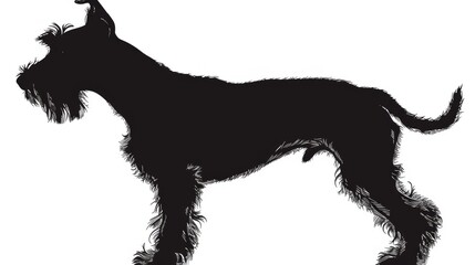 An artistic silhouette captures the dynamic motion of a Schnauzer dog walking