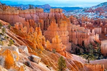 Bryce Canyon National Park in Utah (USA). Giant natural amphitheater panorama on a sunny winter...