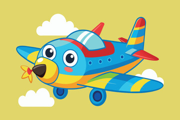A colorful cartoon airplane with a yellow nose and red and blue wings