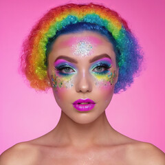 portrait of a woman with colorful makeup