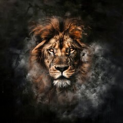 Fototapeta premium Close-up grinning face of a lion