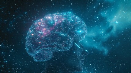 Hud Envision a Futuristic AI Banner. An Artificial Brain is Processing Data