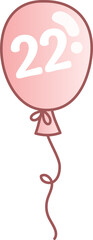 Pink balloon for happy birthday date 22 with transparent background