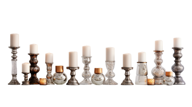 A group of candles casting a warm glow as they stand together in perfect harmony on transparent background