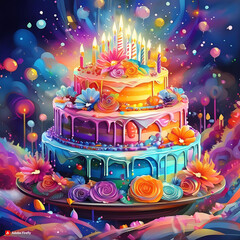 화려한 생일 케이크 