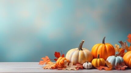 Autumn Harvest Celebration with Vibrant Pumpkins and Fall Leaves