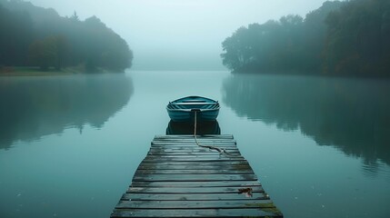 Tranquil Morning Mist on the Lake, generative ai