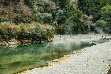 Kawayu Onsen river hot springs along the Kumano Kodo, Wakayama, Japan