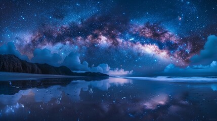 Milky Way Reflection on New Zealand Shore, generative ai