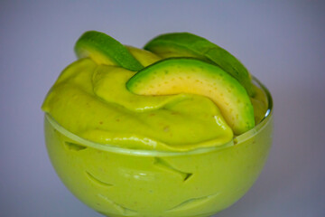 Delicious sweet avocado cream dessert. Isolated