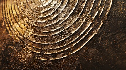 A concentric circle pattern etched into a polished bronze surface, reflecting a warm golden light  