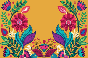 A colorful floral design with a yellow background
