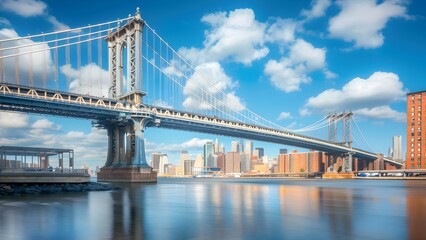 Sunny Day View of Manhattan Bridge in Dumbo, Brooklyn, NYC. Concept Travel, Photography, Sightseeing, Landmarks, New York City