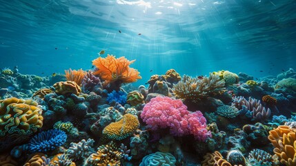 Naklejka na ściany i meble Colorful Coral Reef Ecosystem, generative ai