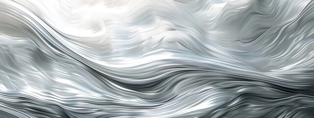 Abstract White Metallic Waves, An image depicting undulating metallic waves with a lustrous sheen.