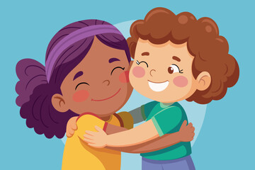 Two children hugging each other