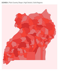 Uganda plain country map. High Details. Solid Regions style. Shape of Uganda. Vector illustration.