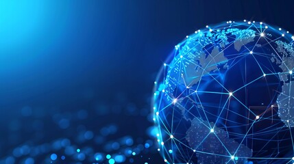 Futuristic HUD Background Featuring Blockchain Technology with World Globe and Polygon Peer-to-Peer Network – Global Cryptocurrency Blockchain Business Banner Concept