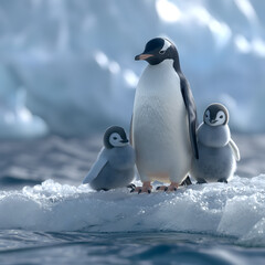 Obraz premium Adorable Penguins on Iceberg in the Antarctic Landscape
