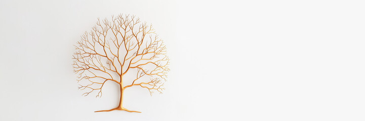 Golden artificial tree on white background