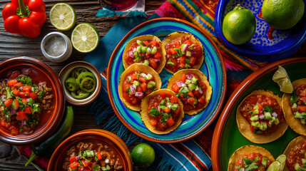 Fototapeta premium Authentic Mexican Tostadas with Fresh Salsa and Toppings