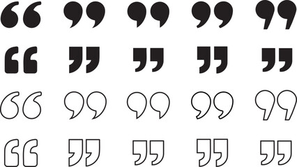 Quotes, quotation marks black isolated vector icon set.