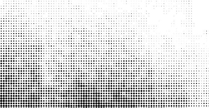 Halftone abstract pattern dot background and texture with overlay grunge effect. Seamless retro comic halftone frame or polka dot pop art line. Black and white dotted gradient halftone background. 