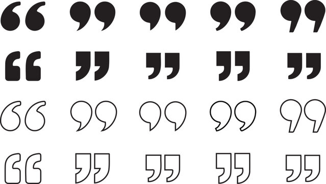 Quotes, quotation marks black isolated vector icon set.