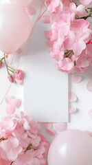 Elegant Pink Alstroemeria Flowers and Balloons on White Background