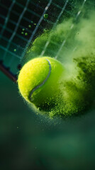 Dynamic Tennis Ball Impact on Racket with Green Powder Explosion