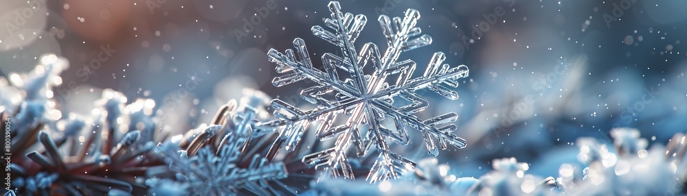 Aufkleber a closeup of a snowflake, revealing the delicate crystal structure and intricate branching patterns