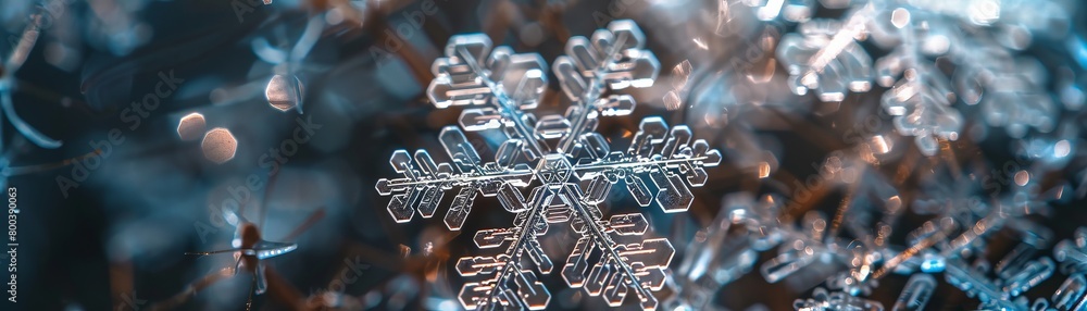 Aufkleber a closeup of a snowflake, revealing the delicate crystal structure and intricate branching patterns