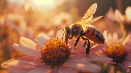 Vibrant Floral Dance: Bee in Action, generative ai