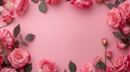 Elegant Pink Roses and Petals on Soft Pink Background