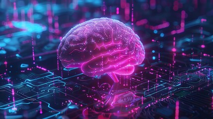 Human brain connected to futuristic technology interface, concept of AI integration and innovation