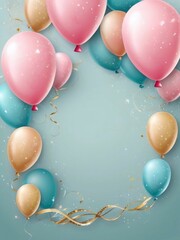 Colorful festive holiday balloons frame on a colorful background. Holiday Birthday card template banner background design	
