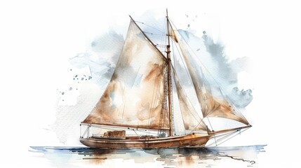 A watercolor painting of a sailboat on a rough sea