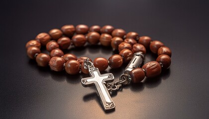 rosary beads on a dark background