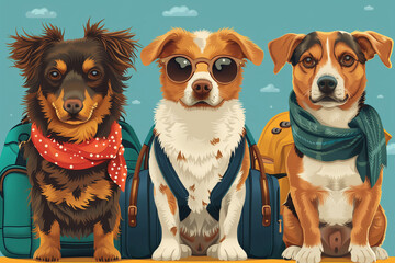 three traveling dogs